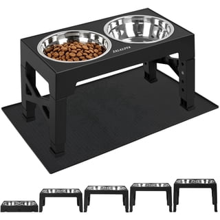 ZALALOVA Elevated Dog Bowls with Mat, Raised Dog Food Bowl Stand with 2 Stainless Steel Bowls, 5 Height Adjustable(3.15", 8.9", 10",11.2", 12.4") for Medium and Large Dogs(Black)