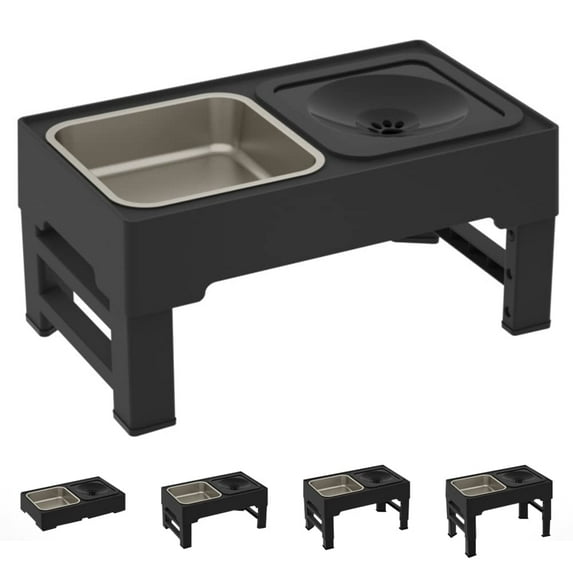 Elevated Dog Bowls, Raised Dog Bowl Stand with Stainless Steel Food Bowls/Slow Feeders, 4 Height Adjustable, Non-Slip Dog Feeder for Large Medium Dogs