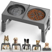 Elevated Dog Bowls, Raised Slow Feeder Dog Bowls with No Spill Dog Water Bowl Dispenser, 5 Heights Adjustable Raised Dog Bowls Stand for Small Medium Large Dogs Cats & Pets, Non-Slip Dog Feeder
