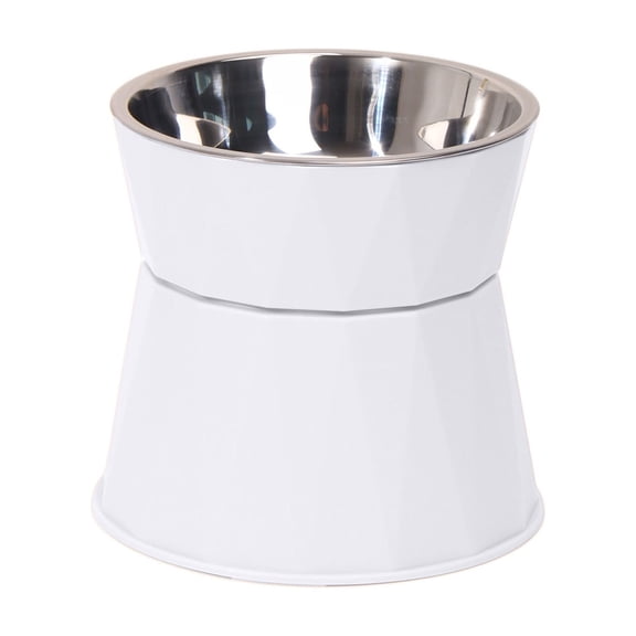 Elevated Dog Bowls for Small Dogs, 2 in 1 Raised Dog Bowl with Non-Slip Base for Food and Water, Plastic Slow Feed Cat Bowl for Small Size Dogs and Cats (White)