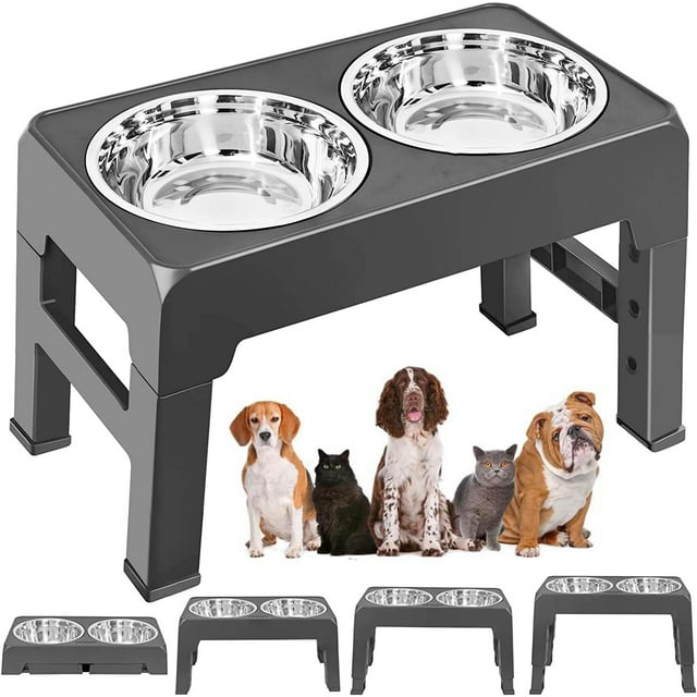 Houfiy Adjustable Elevated Pet Bowls Stand with Two Durable Stainless