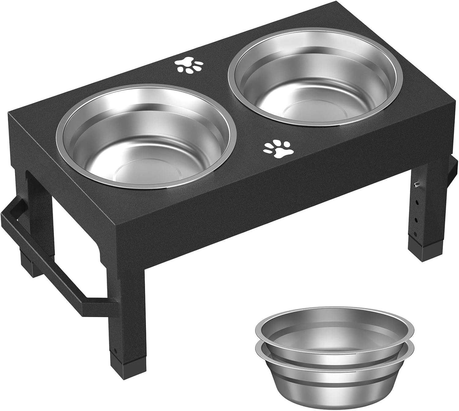 Elevated Dog Bowls Stand with 2 Dog Bowls Adjusts to 4 Heights for Small Medium and Large Dogs,Black