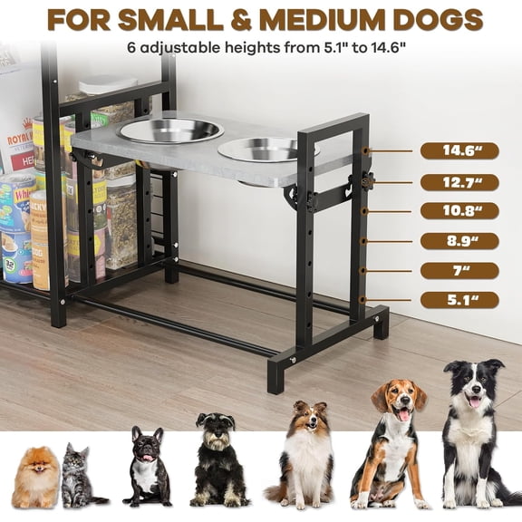 Elevated Dog Bowls Stand with Pet Storage Organizer for Small, Medium, and Large Dogs