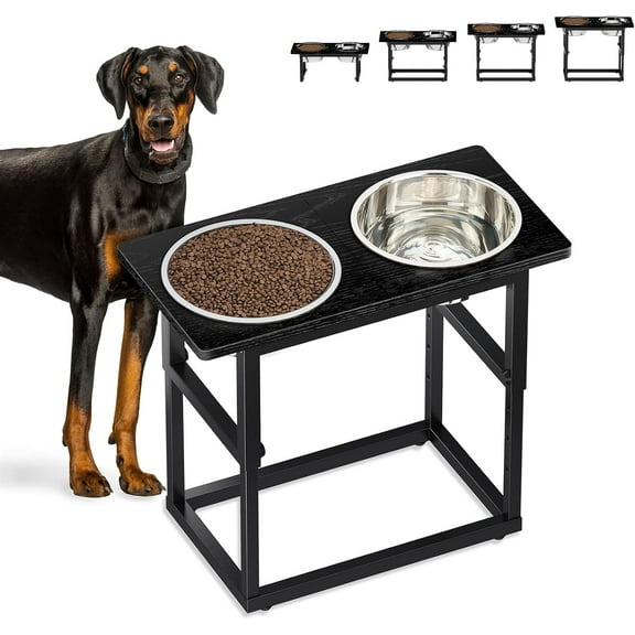 Elevated Dog Bowls for X-Large and Large Breed, 5 Adjustable Heights from 8.2'' - 17.3'', 2 Stainless Steel Bowls, 8.2'',11.8'',13.7'',15.7'',17.3'' Raised Dogs Bowls Stand