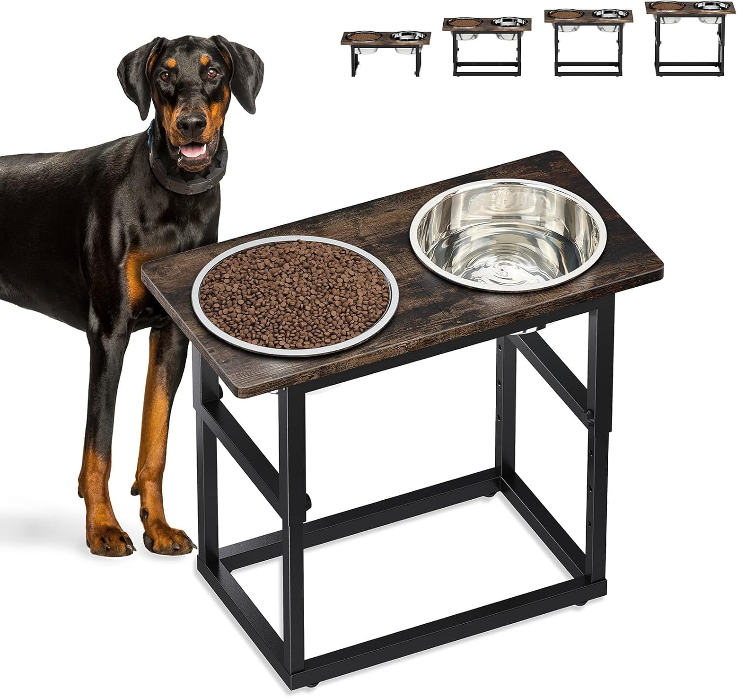 Elevated Dog Bowls for X-Large and Large Breed, 5 Adjustable Heights from 8.2'' - 17.3'', 2 Stainless Steel Bowls, 8.2'',11.8'',13.7'',15.7'',17.3'' Raised Dogs Food Bowl Stand