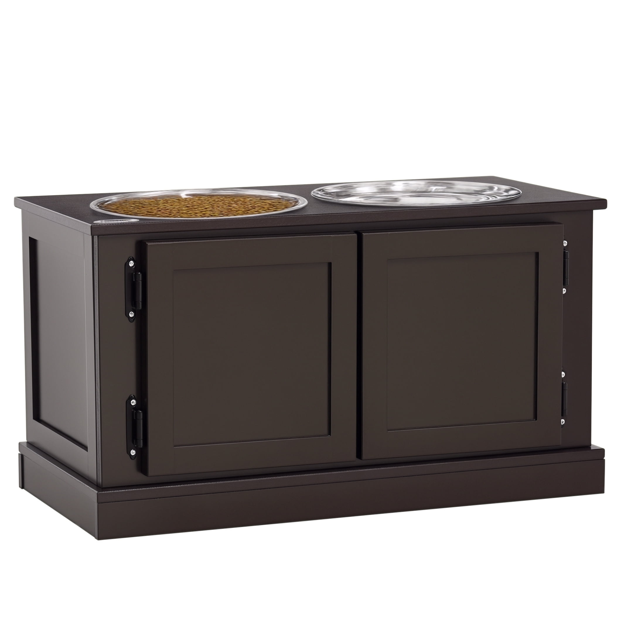 Elevated Dog Bowls for Large Dogs, Stainless Steel Pet Feeder with Storage - Coffee Finish