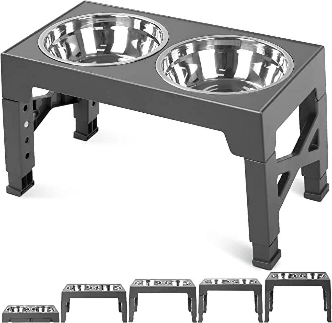 Elevated Dog Bowls with 2 Stainless Steel Dog Food Bowls, Raised Dog Bowl  Adjusts to 5 Heights for Small Medium and Large Dogs, Grey 