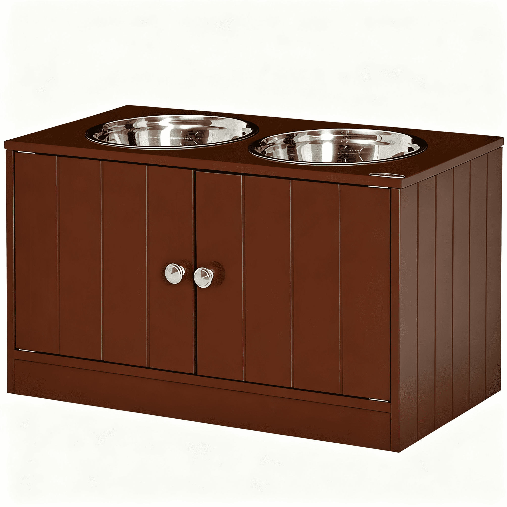 Elevated Dog Bowls with Storage Cabinet, Raised Pet Feeder Stand with Magnetic Doors, Dishwasher-Safe Stainless Steel Bowls for Large Dogs
