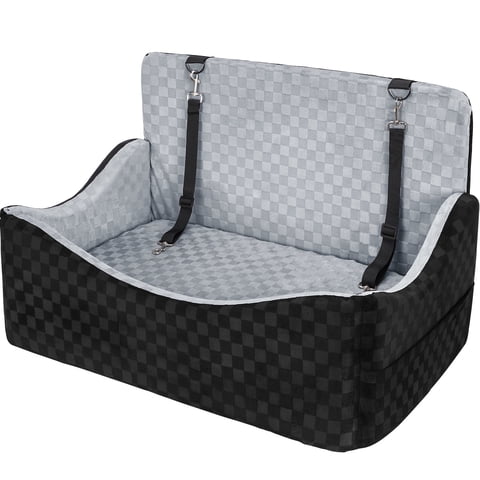 Dog Car Seats for Medium Small Pet Dogs Puppy Cat, Portable Dog Booster Car Seat, Up to 55 lbs, Thickened Memory Foam, Safety Belts, Detachable Washable Cover, Gray, L