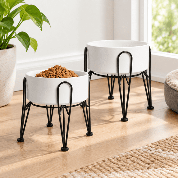 Elevated Dog Ceramic Raised Bowl Set With Anti-slip And Non-tip Metal ...
