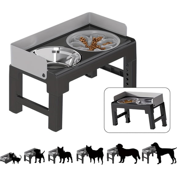 Elevated Dog Feeder: Spill-Proof, Tiltable, 2 Bowls (Stainless & Slow Feed), 6 Adjustable Heights for Medium/Large Dogs
