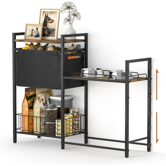 Elevated Dog Feeding Station, Stand with Toy Bin, Food & Water Bowl, Lifted Dog Bowl Holder Cabinet with Pet Storage Organizer for XLarge & Medium Dogs