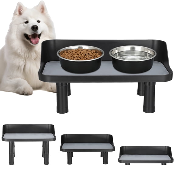 Elevated Dog Food Bowl Stand, 0.9-8.39 in Adjustable Raised Feeding Station, Splash Proof Pet Feeder with Non-Slip Silicone Pad, Neck Protection Eating Table for Large Medium Puppy Dogs Cats