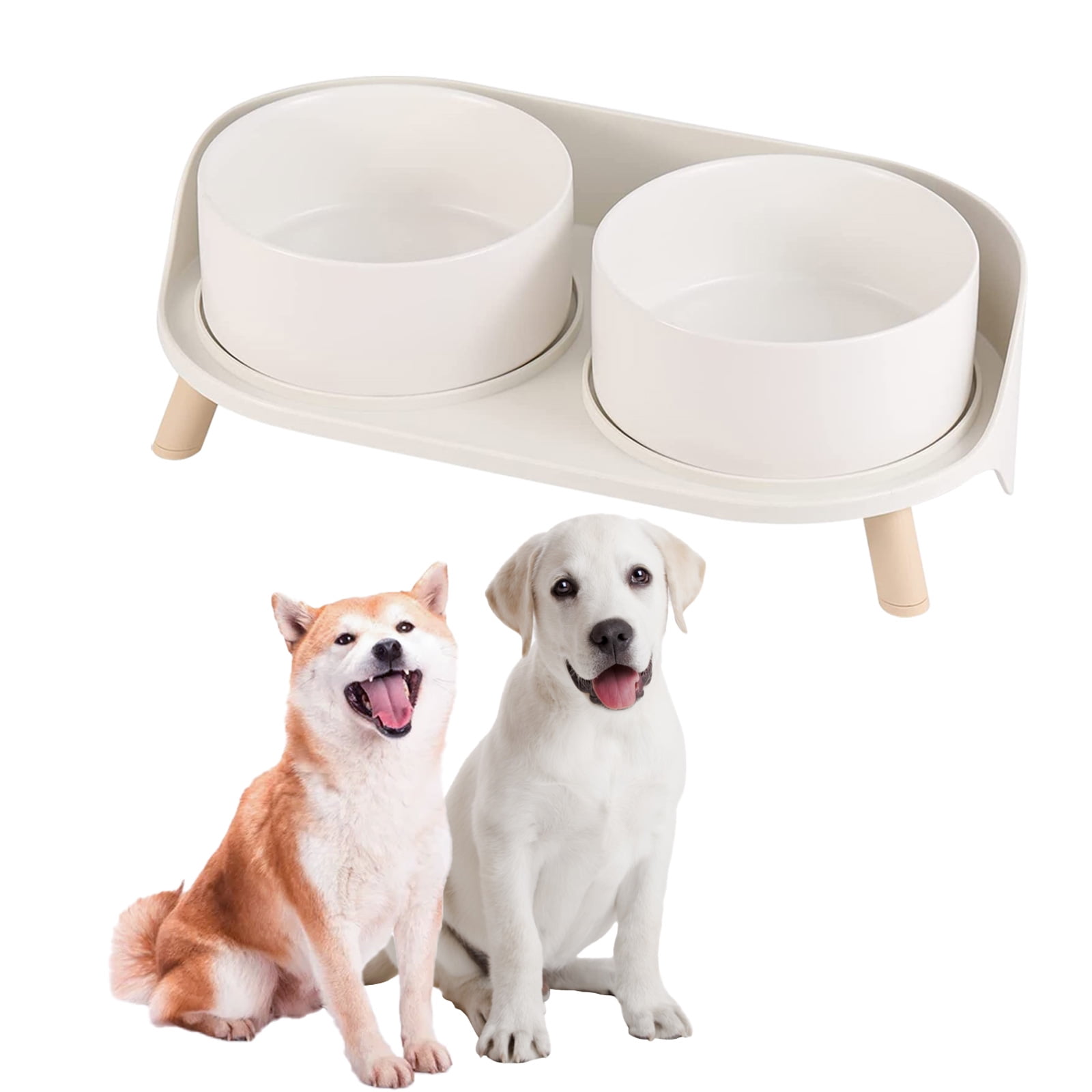 Elevated Dog Food Water Bowl - Raised Ceramic Dog Bowl Set with Non Slip Stand - Double Dog Feeding Bowls for Small to Medium Sized Dogs - 2 x 850 ml - 28.74 oz - White