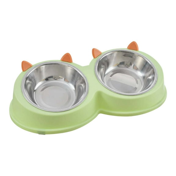 Cute and Playful Cat Ear Shaped Stainless Steel Pet Bowl Set for Dogs and Cats - Non- Double Feeder for Food and Water Ideal for Small