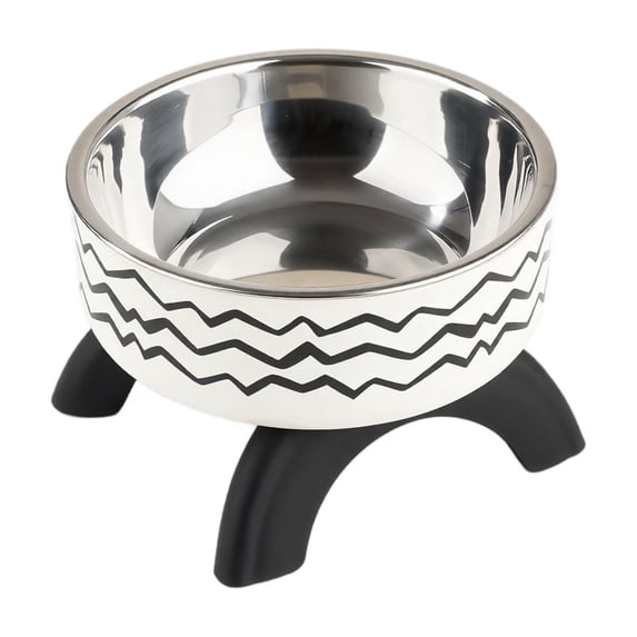Elevated Food Bowl, Stainless Steel Printed Raised Pet Feeding Dish Tilted Neck Protection Water Station Stable Base for Cats Small Dogs Indoor Kitchen Use White