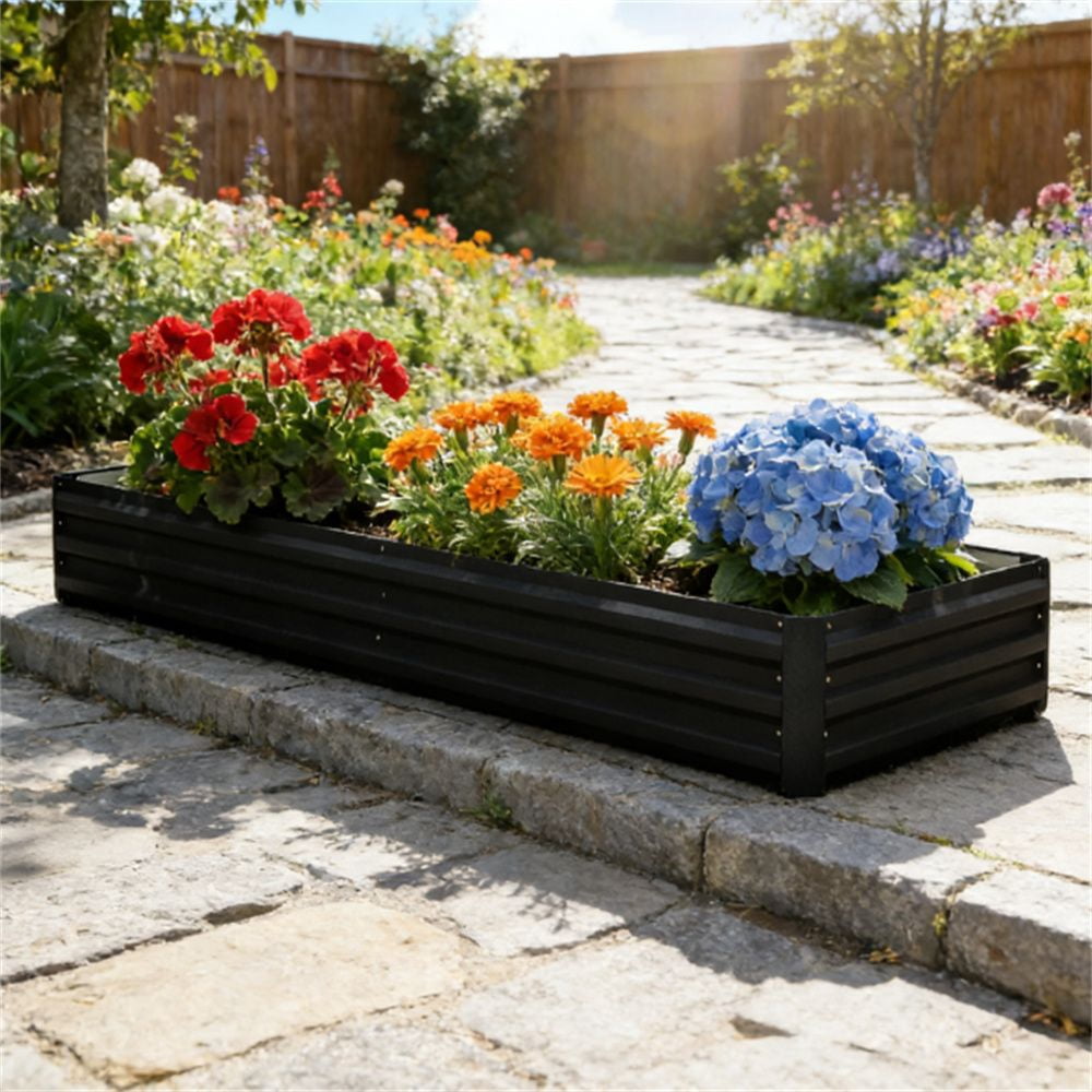 Elevated Garden Bed Galvanized Steel Raised Planter Box Black Open Bottom Planting Bed for Outdoor Garden Patio Vegetable Herb Flower Growing
