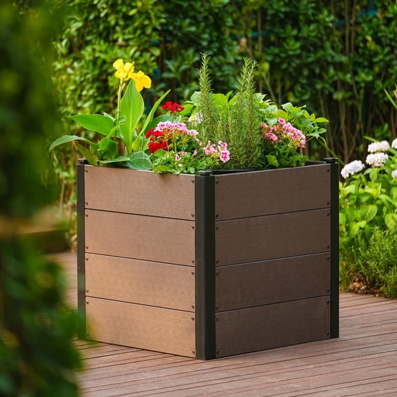 Elevated Garden Bed Open Base, Deep Root Planter Box with Durable Composite Material, Space-Saving Outdoor Garden for Vegetables & Herbs, Easy Assembly, 25" x 25"x 23"