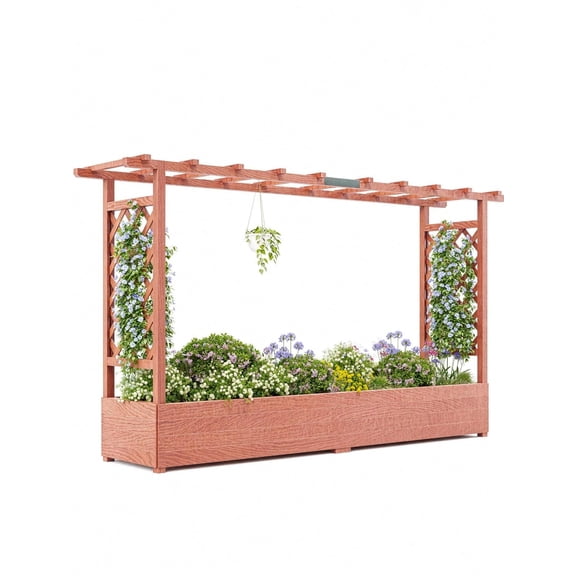 Elevated Garden Bed With Trellis - Wooden Planter Box With Side Supports, Canopy, And 4 Drainage Holes  Perfect For Climbing Plants, Vines, And Blossoms, 79"X17"X45"
