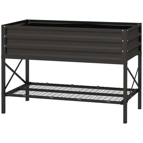 Elevated Garden Bed with Shelf - Galvanized Steel Planter Box, Includes Liner for Outdoor & Patio Gardening