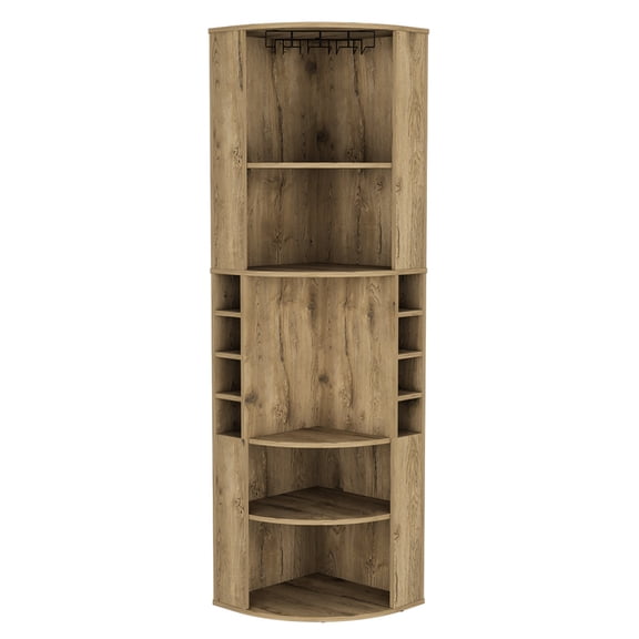 Elevated Glass Rack & Beige Finish - Functional Bar Cabinet for Living Spaces