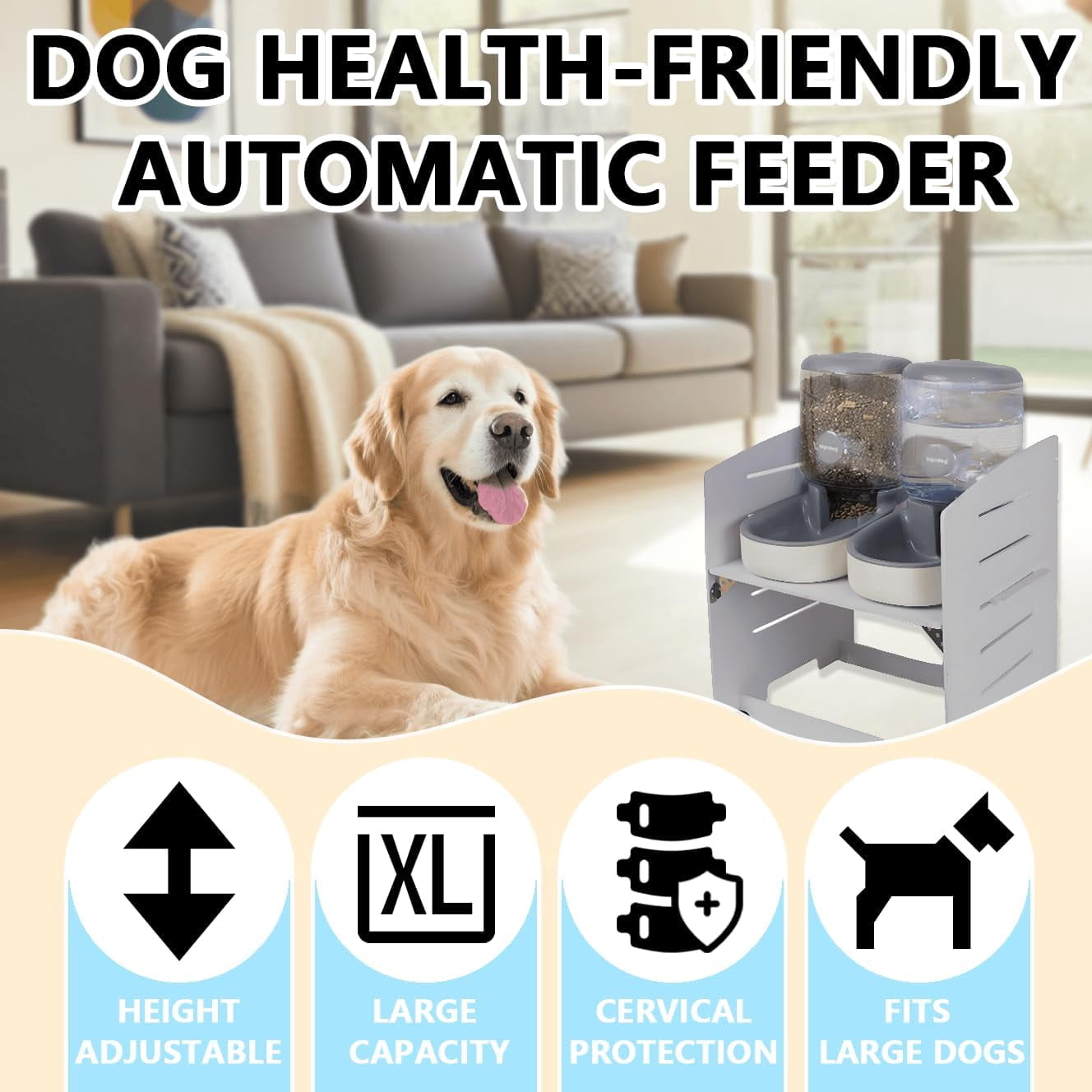 Elevated Gravity Pet Feeder & Water Dispenser Combo for Medium/Large/Senior Dogs - 4L/135oz Capacity, 5 Adjustable Height Settings, Cervical-Friendly Design Reduces Neck Strain
