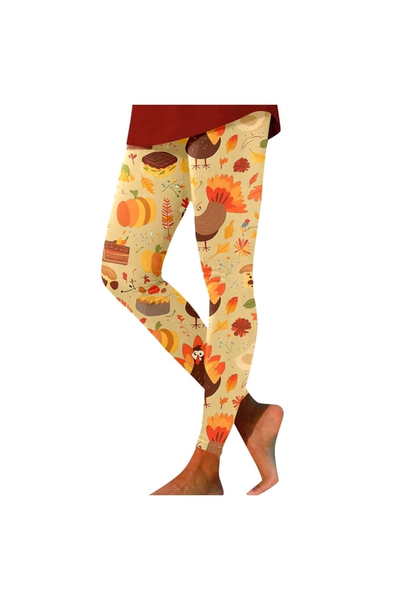Elevated High Waist Thanksgiving Print Leggings For Women Soft Stretch Fabric Yoga Workout Pants Ideal For Athletic Wear And Daily Fashion Activities