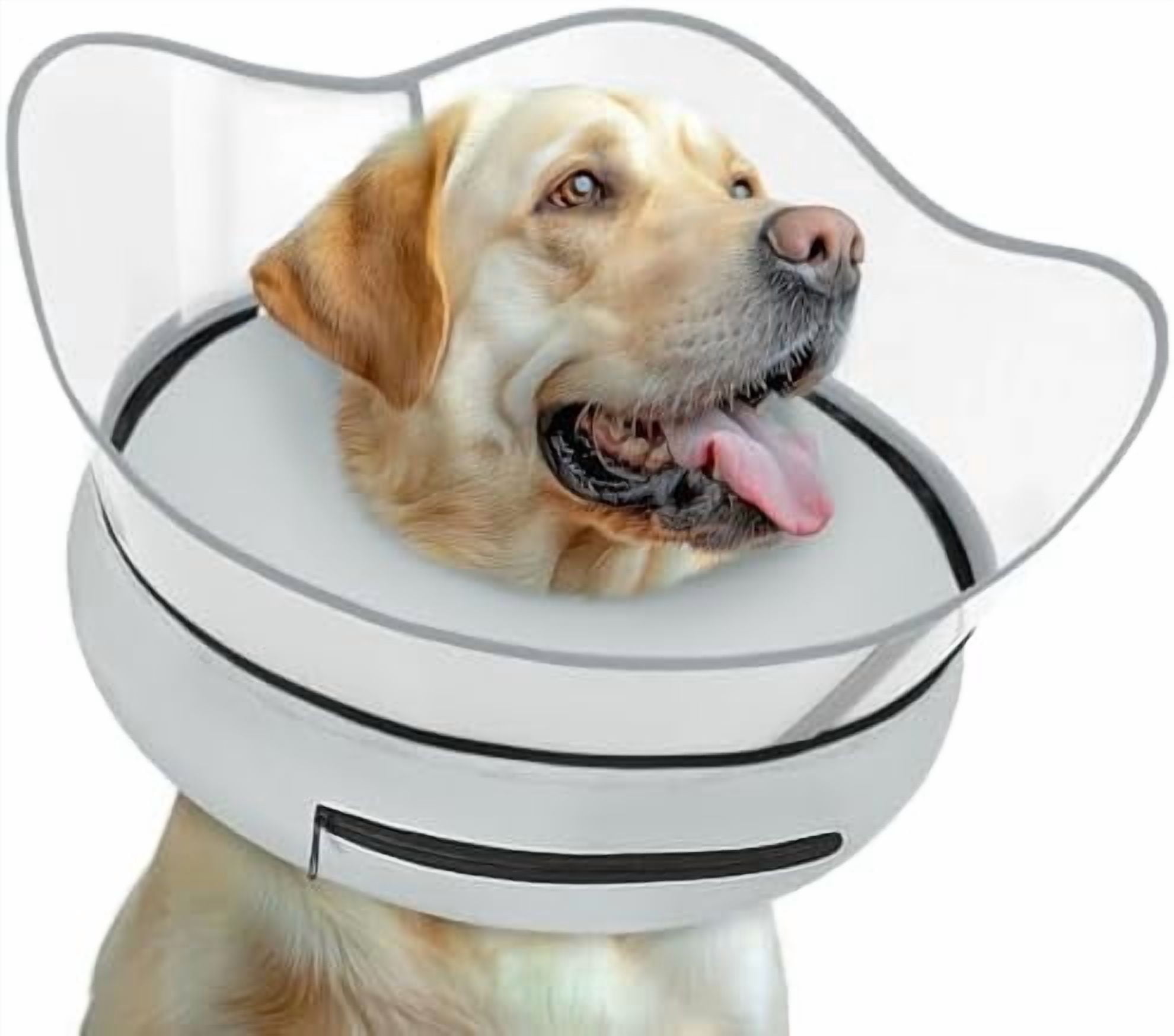 Elevated Inflatable Dog Cone Collar Alternative After Surgery, Dog Donut Collar, Soft Pet Cone to Stop Licking for Small Medium Large Dogs Solid Grey,S(Neck 7"-9.5")