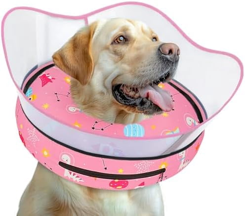 Elevated Inflatable Dog Cone Collar to Stop Licking, Dog Donut Collar After Surgery, Soft Pet Cone Alternative for Small Medium Large Dogs Pink,S(Neck 7"-9.5")