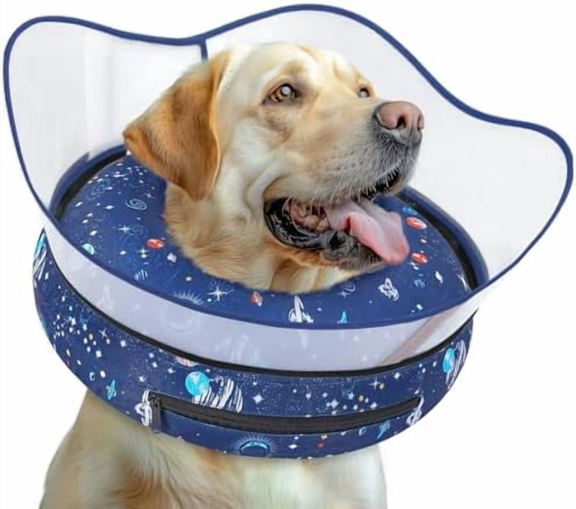 Elevated Inflatable Dog Cone Collar to Stop Licking, Doggie Donut Collar After Surgery, Soft Dog Cone Alternative for Small Medium Large Dogs Navy,S(Neck 7"-9.5")