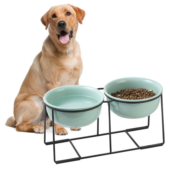 Raised Dog Food and Water Bowl with Non Slip Stand - Ceramic Pet Dishes for Medium to Big Dogs - 2 x 1600 ml