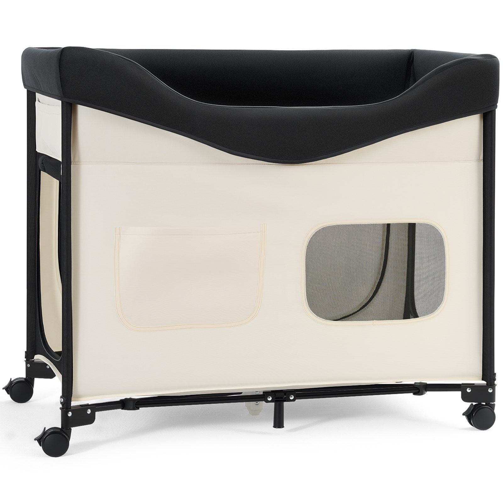 Elevated Lounge Pet Bed XL Foldable Bunk Dog Bed with Dual Levels, Swivel Wheels, Side Storage Bags, Waterproof Oxford Base, Carbon Steel Frame and Portable Design for Travel and Home Comfort