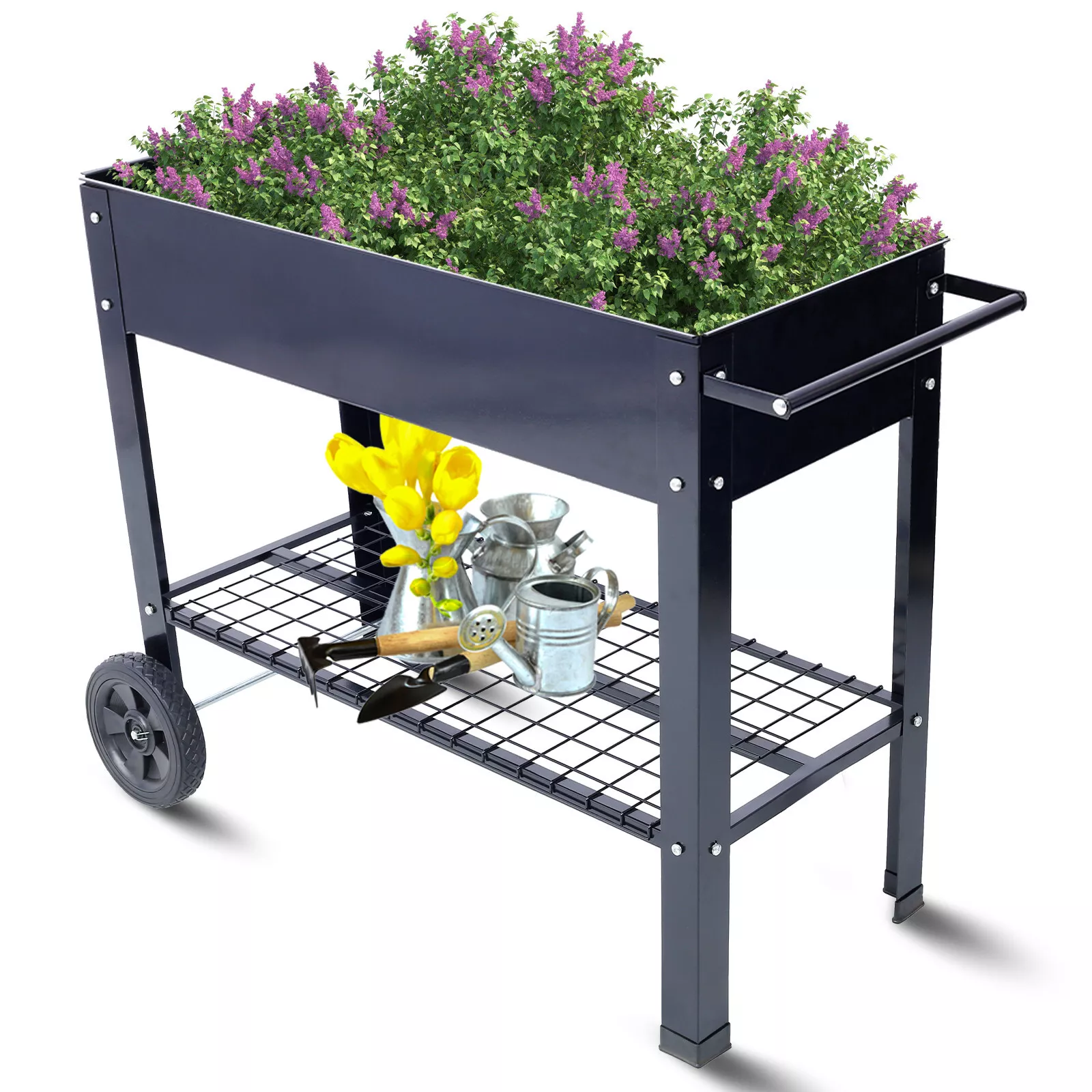Elevated Mobile Raised Metal Planter Garden Bed for Backyard w/wheels ...