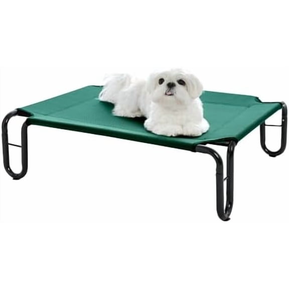 Elevated Outdoor Dog Bed - Small Dog Cot, Waterproof, Cooling with Teslin Mesh, Non Slip, Up to 35 lbs, Green