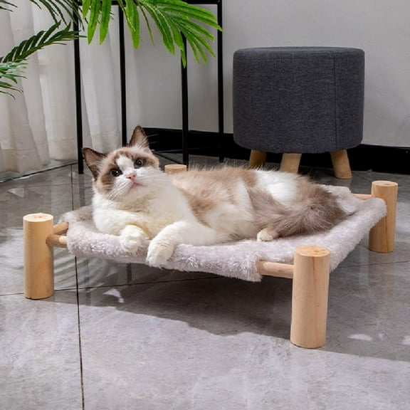 Elevated Pet Bed, Cat and Dog Stool Bed, Pet Chair with Wooden Legs, Plush Pet Bed, Puppy Sofa Light