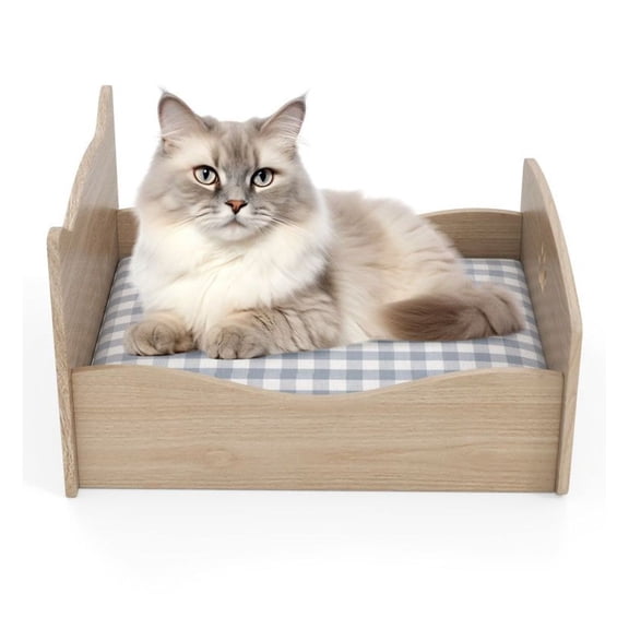 Elevated Pet Bed Frame, Small Animal Bed with Rails & Headboard - 21x18x20in, 44lbs Capacity, for Cats, Puppies, Rabbits - Natural Finish