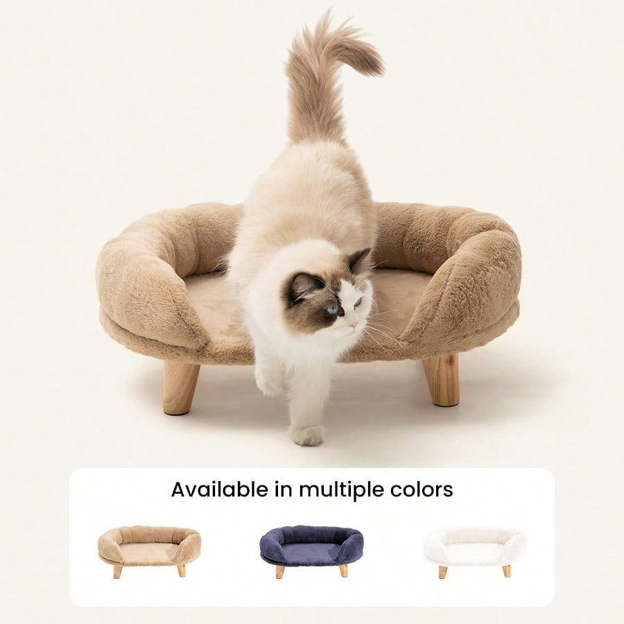 Image showcasing Elevated Pet Bed Sturdy Wood 4 Legs Pet Soft Ellipse Cat Sofa Dog ...