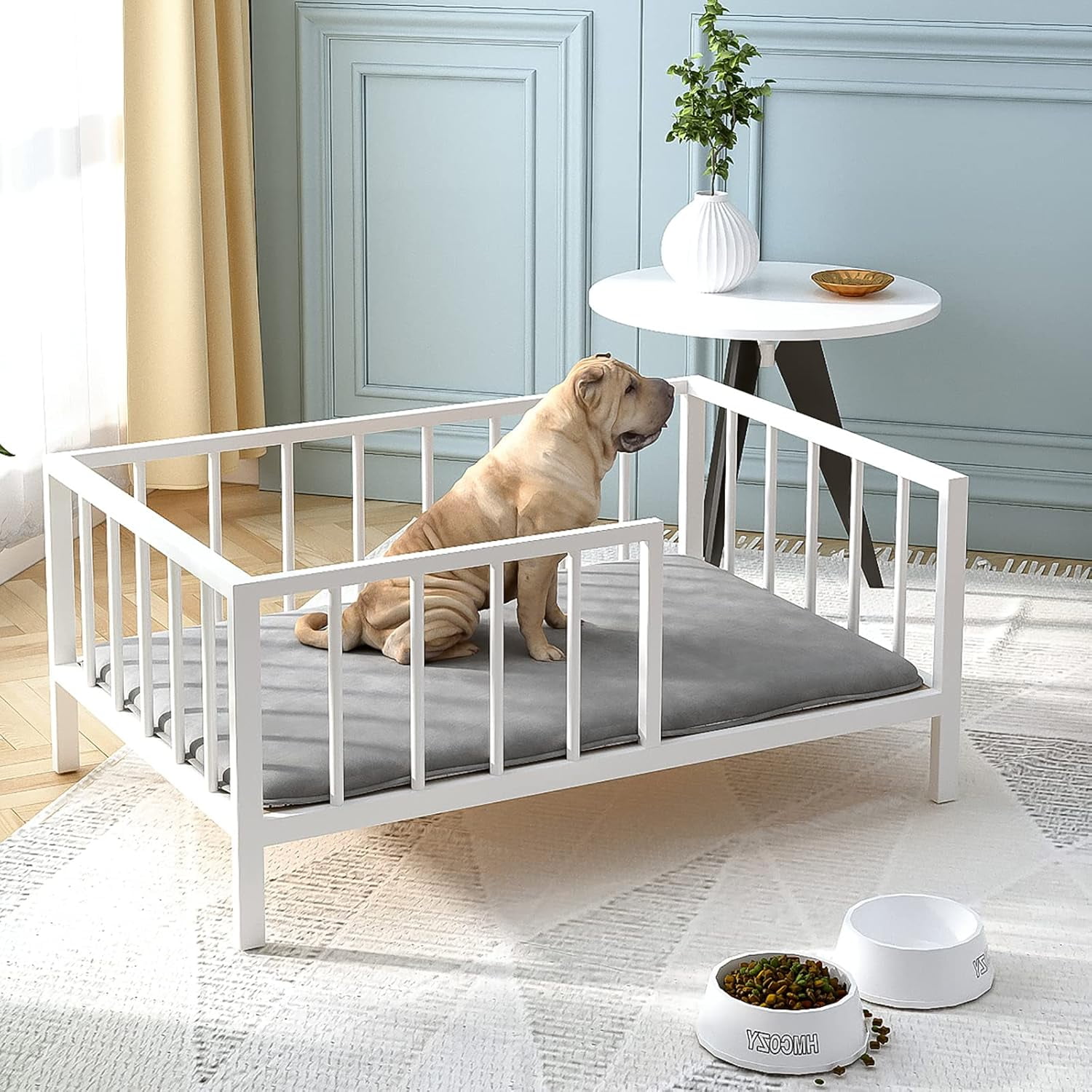 Elevated Pet Bed with Rails - Metal Frame with Solid Wood Board and ...