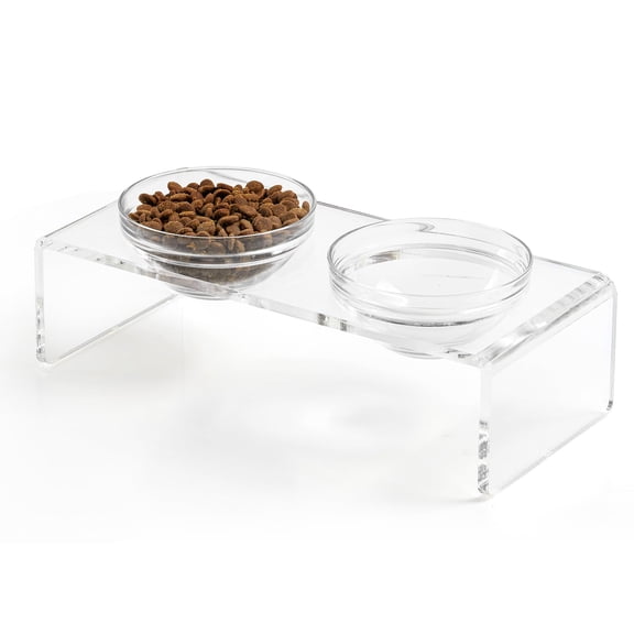 Elevated Pet Bowl Stand Small: 3.75'' Height, 13.7 oz Glass Bowl, Raised Cat Dog Feeder