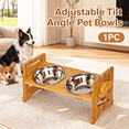 thumbnail image 1 of Elevated Pet Bowls for Small Dogs & Cats Featuring Adjustable Tilt Angle,Dual Stainless Steel Bowls on Stable Stand,Promotes Digestion and Whisker Comfort, 1 of 11