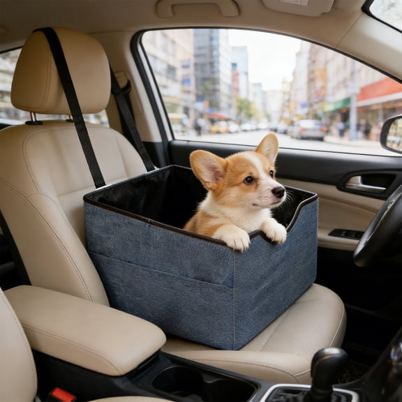 Elevated Pet Car Seat Bed 45x40x30cm – 4-Season Washable Polyester Mat with Non-Slip Bottom & Safety Straps, Waterproof for Car Travel with Dogs & Cats (17.72x15.75x11.81in)