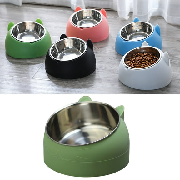 Elevated Pet Cat Food Water Bowl, Raised Cat Stainless Steel Dish with Stand, Tilted Cat Bowl Anti Vomiting, Cat Bowl for for Cat, Kitten, Puppy, Dog