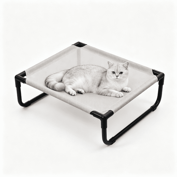 Elevated Pet Cot Bed for Cats & Small Dogs, Breathable Elevated Cat Bed with Anti-Slip Feet, Tool-Free Assembly, Waterproof Portable Pet Bed for Indoor Outdoor Use
