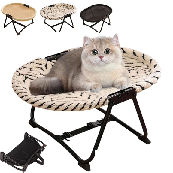Elevated Pet Cot Hammock, Free-Standing Foldable Cat Bed, No-Assembly Breathable Mesh Raised Sleeping Platform for Cats and Small Dogs, Indoor Outdoor Use(C)