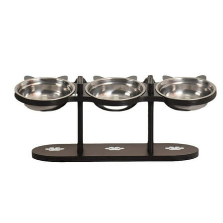 Elevated Pet Feeder Adjustable Height Stand with Triple Stainless Steel Bowls 15 Tilt Indoor Feeding Station for Dogs and Cats