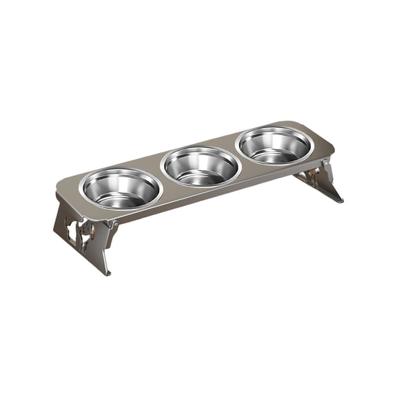Elevated Pet Feeder, Raised Triple Dog Bowls Stand for Neck Protection, Foldable Metal Frame with Three Stainless Steel Bowls for Cats and Small Dogs, Beige/Black/Gray