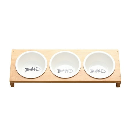 Elevated Ceramic Pet Bowl Set with Wooden Stand for Indoor Cats and Small Dogs Ergonomic Raised Feeder Dishes