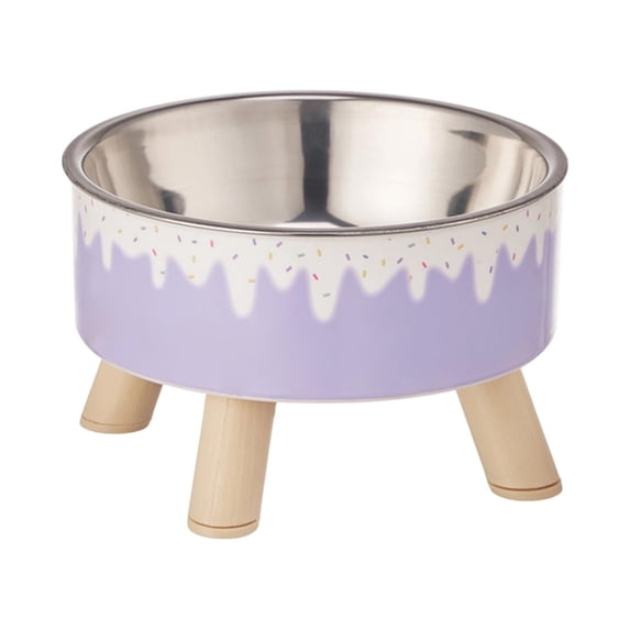Elevated Pet Feeding Bowl, Cat Dog Food Water Dish With Wooden Leg Base, Cute Ice‑Cream Sprinkles Pattern Raised Food Dish For Neck Comfort Cats And Small Dogs
