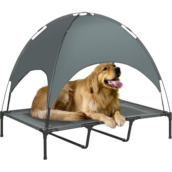 Elevated Portable Dog Cot Cooling Pet Bed With UV Protection Canopy Shade, 48 inch
