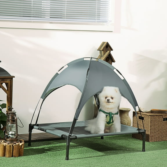 Elevated Portable Dog Cot Pet Bed With UV Protection Canopy Shade, 30 inch